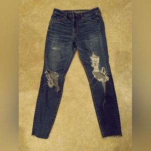 American Eagle Jeans Womens 10 Blue Hi Rise Jegging Distressed super Stretch